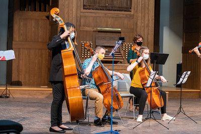 Band members performing in the A. F. Siebert Chapel.